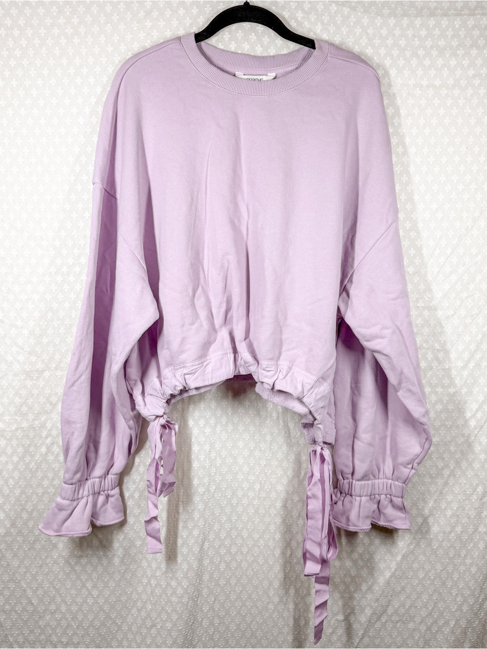 Anthropologie Maeve NWT Purple Big Top Cinch Tie Sides Ruffle Sleeve Sweatshirt